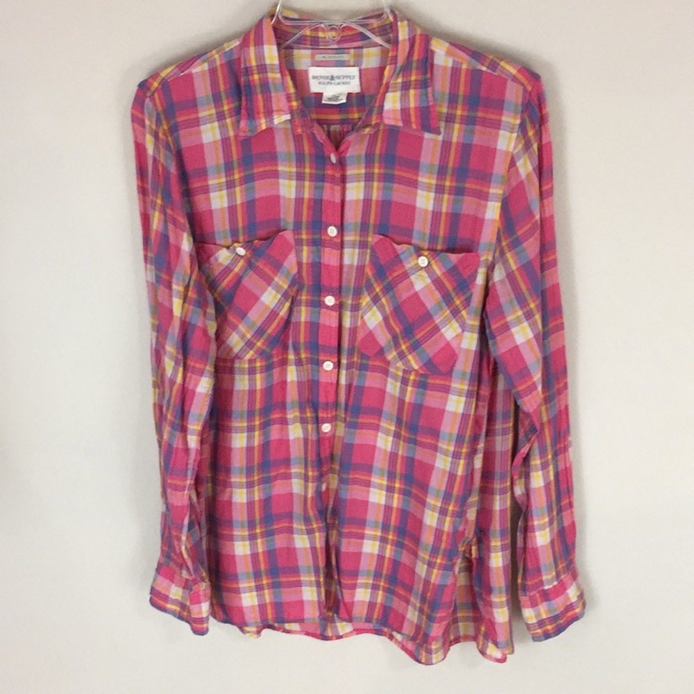 Denim & Supply Ralph Lauren Pink Plaid RL Utility Button Up Shirt Size Large